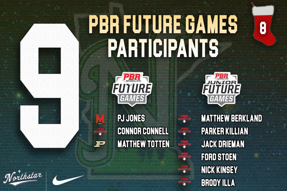 Day 8 of our countdown is dedicated to the 9 players who represented Northstar Baseball Club at the 2022 PBR Future Games! These athletes went down and competed against some of the best in the country, and held their own the whole way! 👏🏼👏🏼