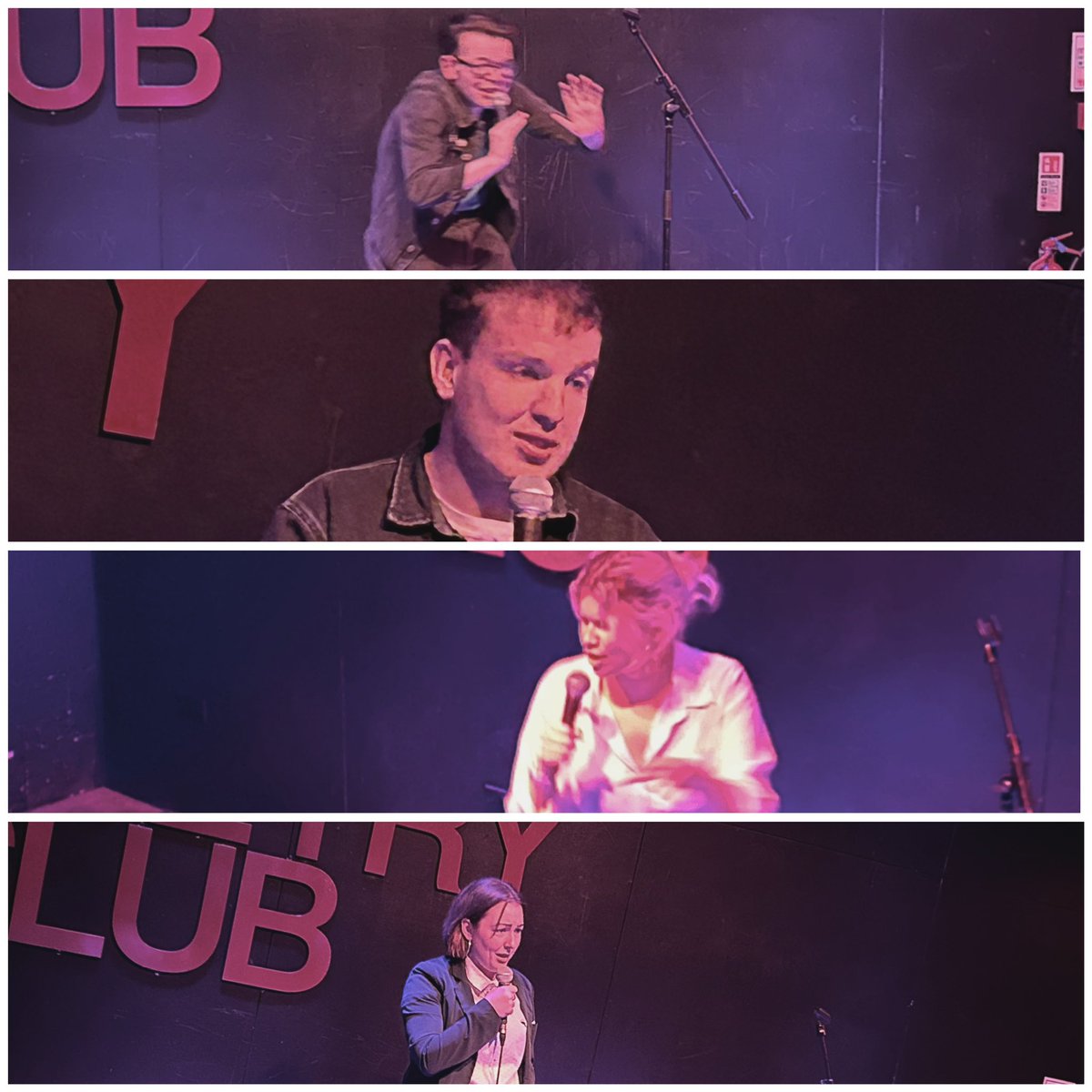 Terrible photos/great comedians! Thanks very much to <a href="/macarthurboyd/">christopher macarthur-boyd - SCARY TIMES '24 TOUR</a> @mickmcneill91 <a href="/KatetheHammer/">Kate Hammer</a> and brilliant headliner @MsKrystalEvans for utterly rocking <a href="/PoetryGlasgow/">The Poetry Club</a> @SWG3glasgow last night! We’re back in 2023 with another, better lit line up! Follow for all the info!