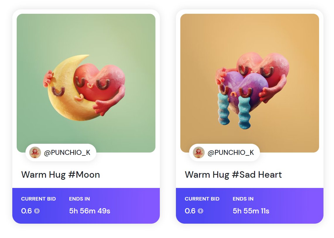 PUNCHIO_K_NFT's tweet photo. 💖 Start Auction now !!🔥
Warm Hug Moon &amp; Sad Heart on  @formfunction 

Thank you so much @distortmonsters for The First Bid. I’m really appreciated for your support. 😭❤️

🔥Current bid: 0.6 ◎
🔥Auction end in 5 hours.⌛

#📍Join the bid here
https://t.co/obXaBFqqKP https://t.co/cYqbdcF3yl