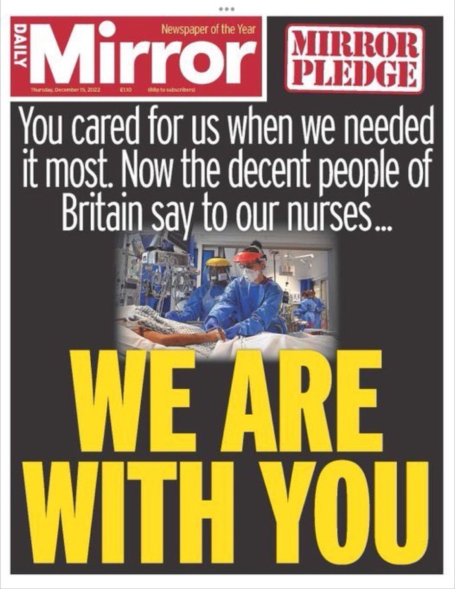 jl_cobo's tweet photo. Portada de @DailyMirror durante la huelga de #Enfermeras en #UK 

"Cuidásteis de nosotros cuando más lo necesitábamos. Ahora la gente decente británica decimos a nuestras #enfermeras … estamos con vosotras"

Porque sin cuidados no hay futuro para ninguna sociedad https://t.co/YHT5iazNX2