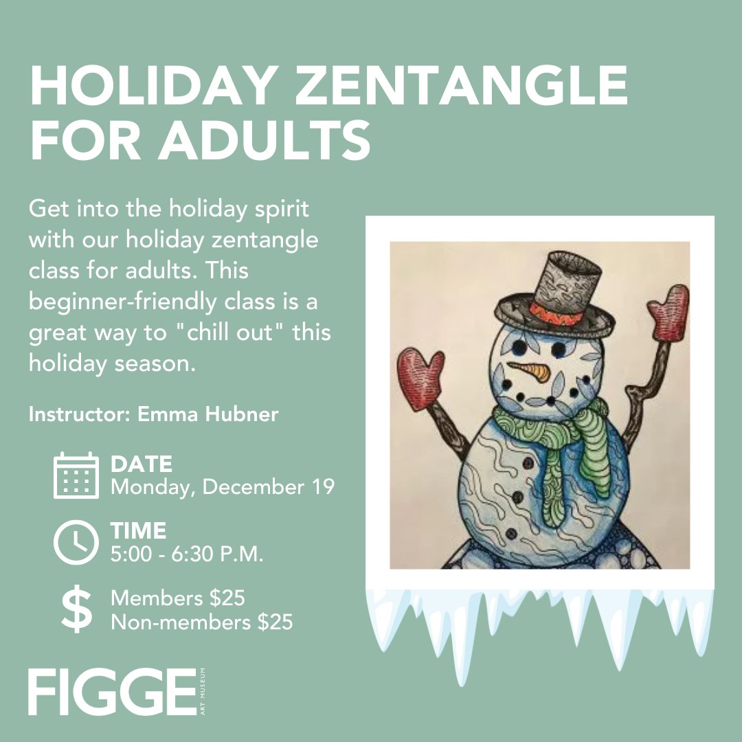 Melt away the stress of the holiday season with our Zentangle class for adults! Come "chill out" with us at the Figge and learn how to make these stress-busting Zentangles by creating patterns and designs. Register now: trymy.link/ePFqG