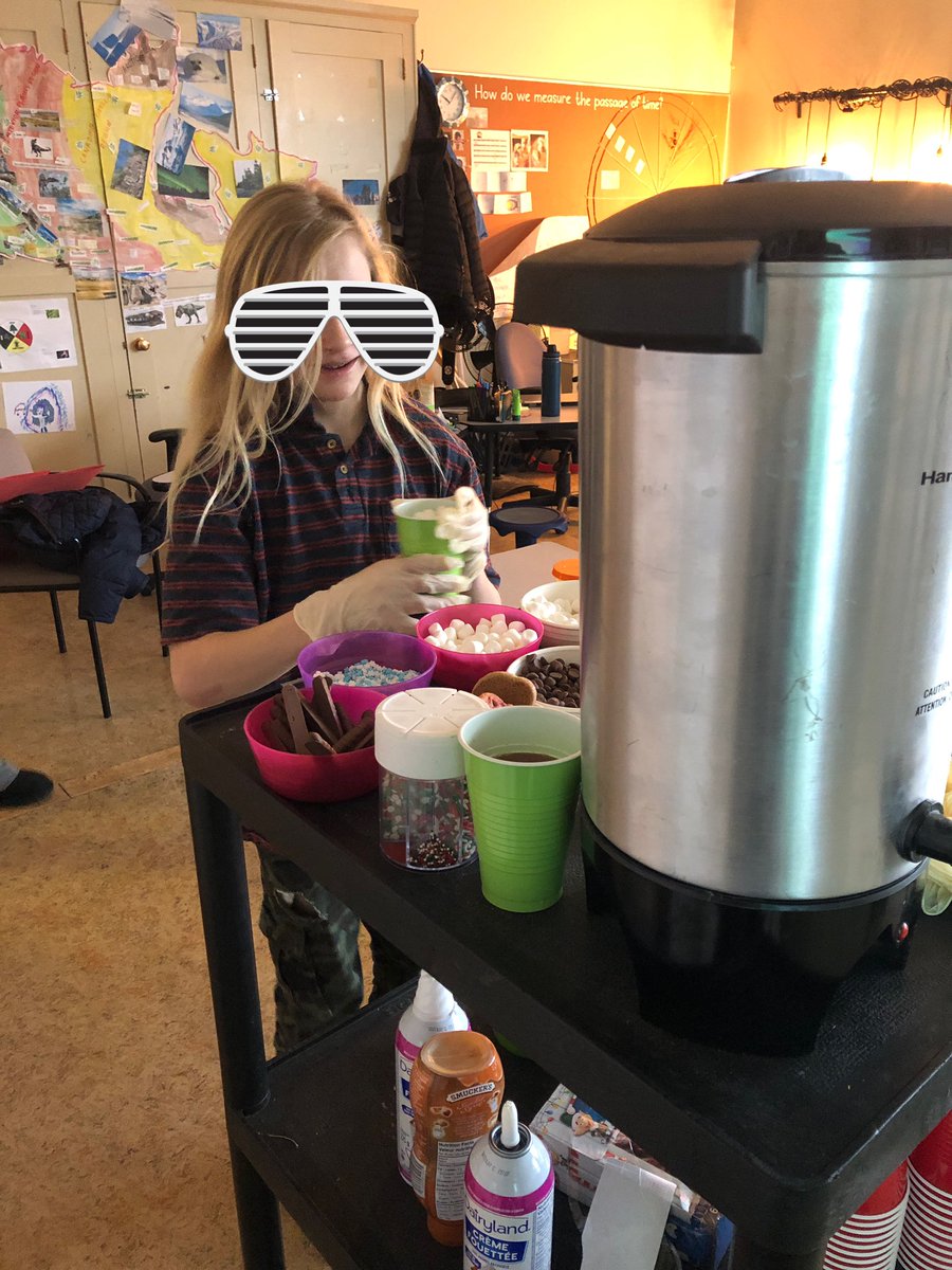 msbrianneyyc's tweet photo. Rm 11 worked with decimal numbers making menus for a hot chocolate cafe. They designed and calculated the cost for a variety of size and topping combinations. They spread kindness and joy throughout the school by delivering their custom creationson a hot chocolate cart. https://t.co/3aqOAM2bOu