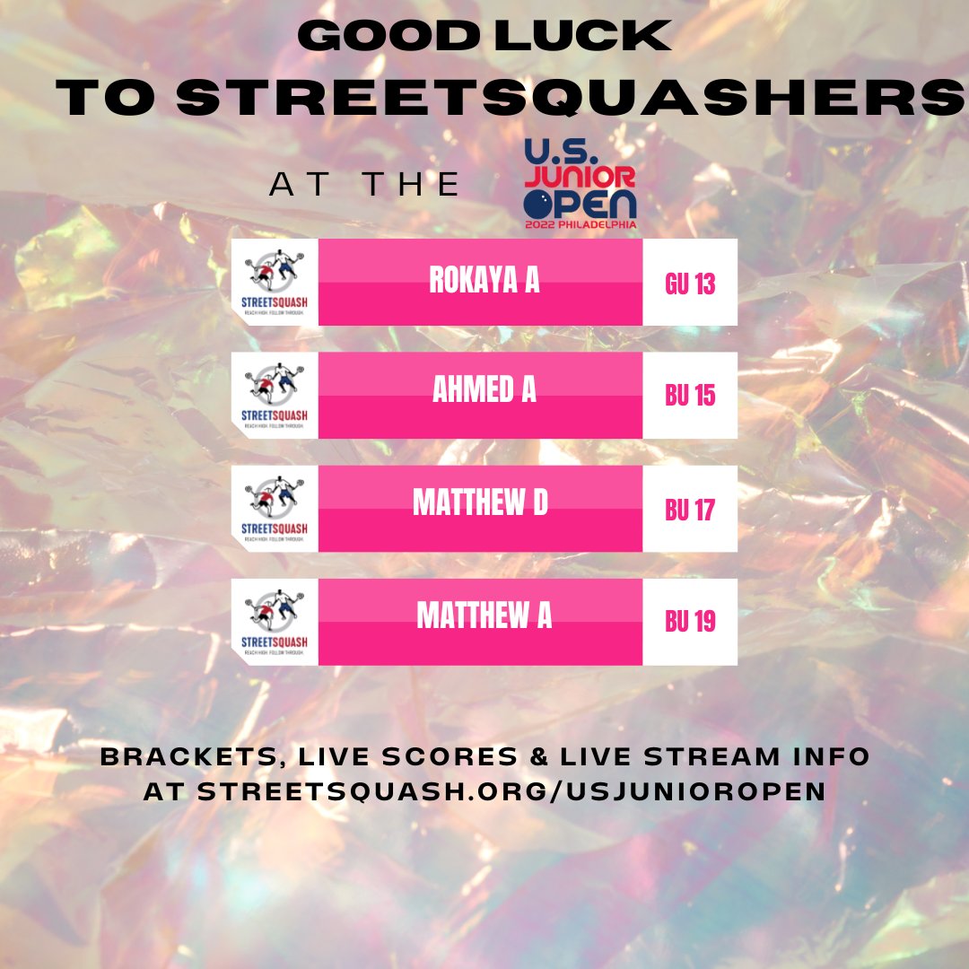streetsquash's tweet photo. Good luck to all of the StreetSquashers competing this weekend at the U.S. Junior Open in #Philadelphia!
Head to https://t.co/yJyicN9FQE for brackets, live scores, and streaming information.
#Squash #USSquash #SquashCourt #SquashLife #501c3 #USJuniorOpen #SpecterCenter https://t.co/KjpsOaOEUV