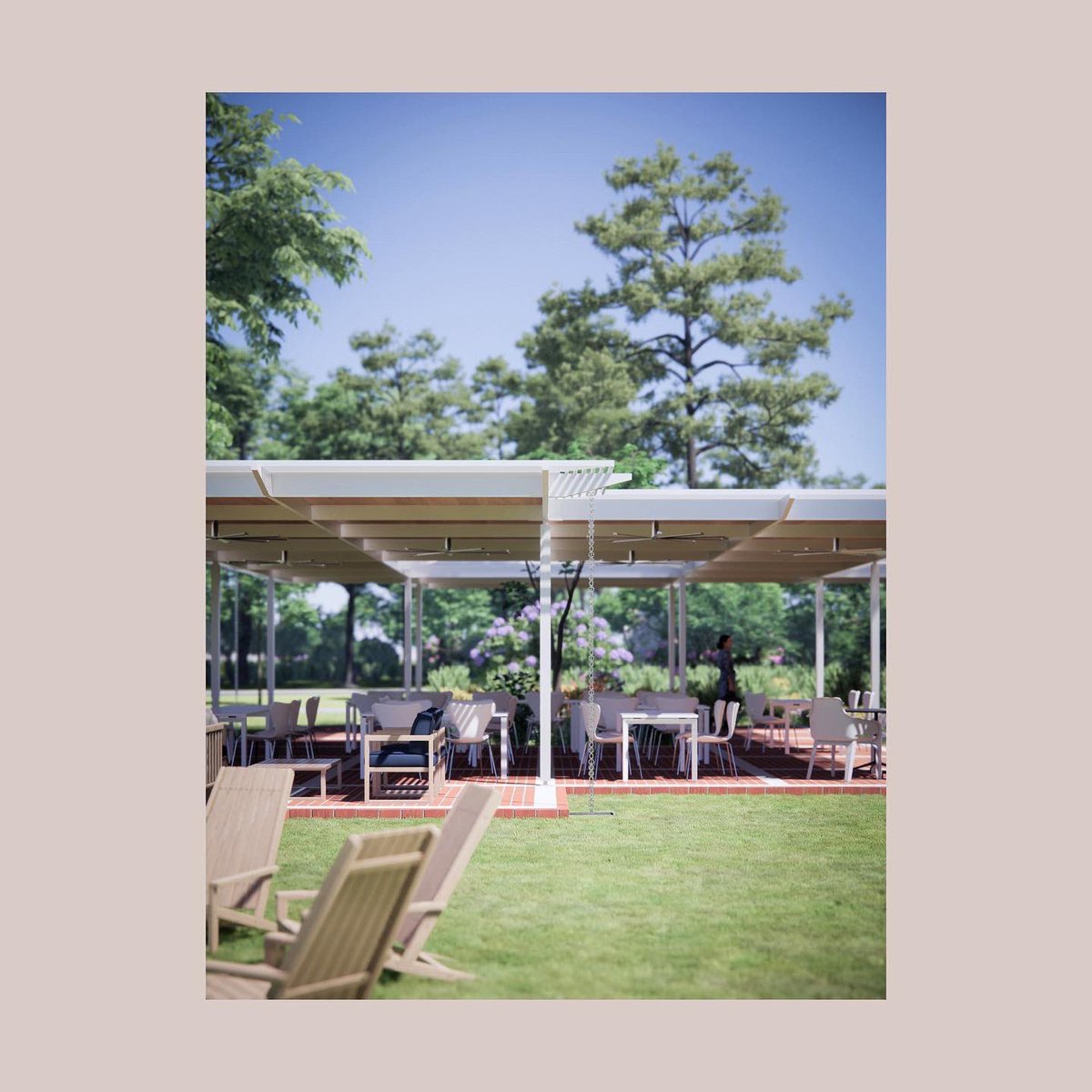 alex_warr_'s tweet photo. Thinking about rain chains, and getting construction started soon at Champions Golf Club. #rainchain #render #enscape #pavilion https://t.co/22juJmk2BA