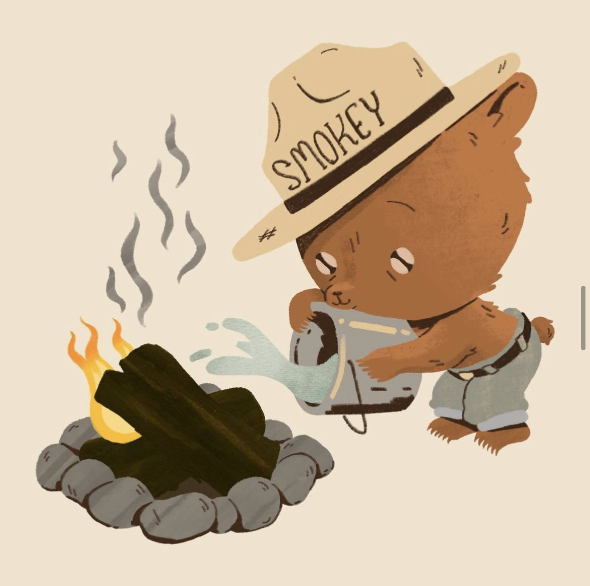 smokey_bear's tweet photo. As a young cub, I learned the importance of wildfire prevention. 

Remember, if it's too hot to touch, it's too hot to leave! Make sure campfires are completely out before leaving them. #OnlyYou 

Art credit to @greensoda90 on IG https://t.co/btmFm7P46N