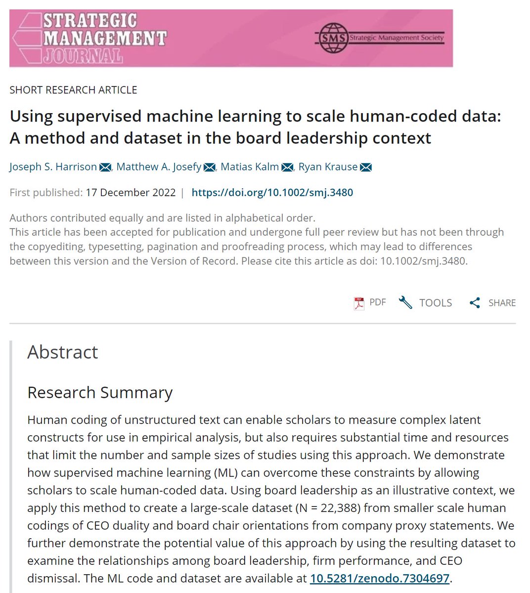 Machine learning is changing how researchers code unstructured text. A new paper in SMJ, with the ML code and the dataset.
