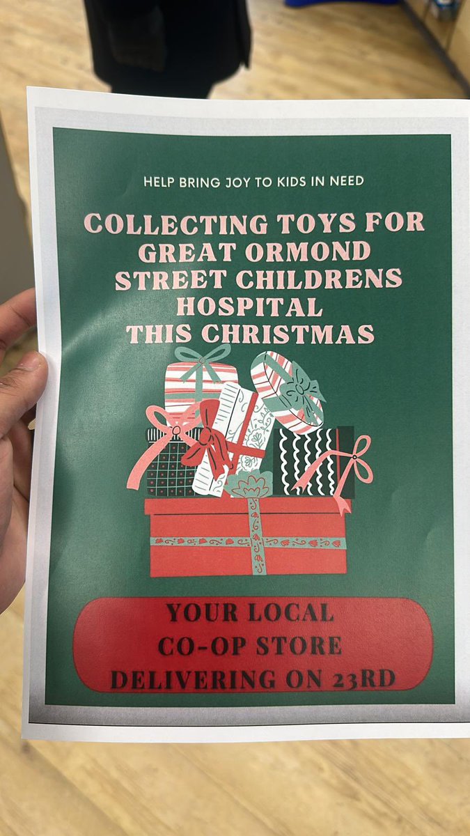 Afternoon everybody - us <a href="/coopuk/">Co-op</a> in central London are trying our best to bring a bit of joy to kids really struggling this Xmas - if you have any unwanted toys, please feel free to bring them to store either wrapped or unwrapped, and we will deliver these to GOSH on the 23rd Dec