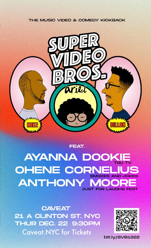 SuperVidBros's tweet photo. The ONLY comedy show where you can watch someone watch @icespicee_’s Munch music video for the FIRST time. 

@YoMikeBrown @arielleaty @TheDillonOne 

Next Show: 12/22 @caveatnyc Tickets available now! https://t.co/URfTMcOpb5