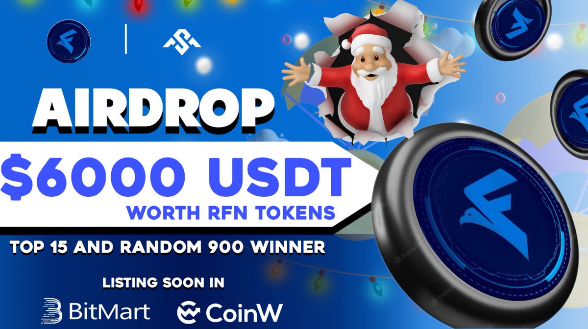 🚀🚀 Big airdrop worth $6000 Usdt in RFN Token 🚀🚀 🎉🎉

Listing  👉 BitMart, Coinw, DigiFinex ,AAX

To Enter ⤵️

✅ Follow <a href="/Metavers_space_/">Bryan Fn</a> &amp; @rfntoken
✅ Like Rt/Tag 3 Frnds
✅ complete all task 👉gleam.io/JvGe4/instant-…

7 day⏳
#airdrop #BitMartExchange  #Coinw  #DigiFinex