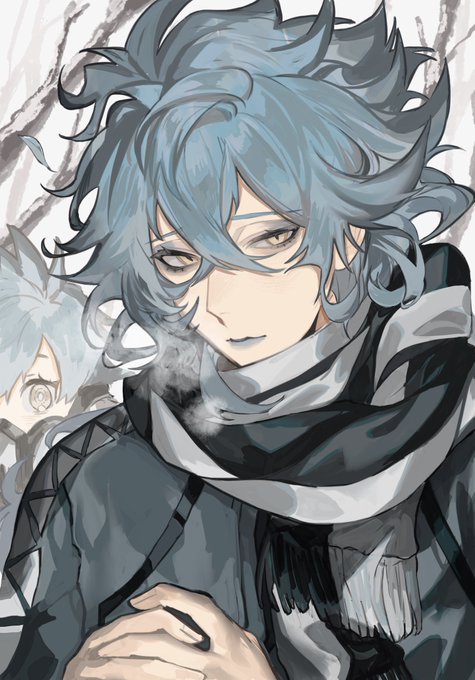 「blue hair grey scarf」 illustration images(Latest)