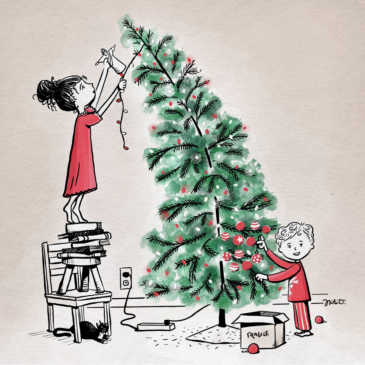 nikioffutt's tweet photo. “Don’t be scared Mama. We can’t die cause we’re in creative mode.” Atlas, age 5. #christmas #illustration #procreate https://t.co/XRoN0sU6Qa