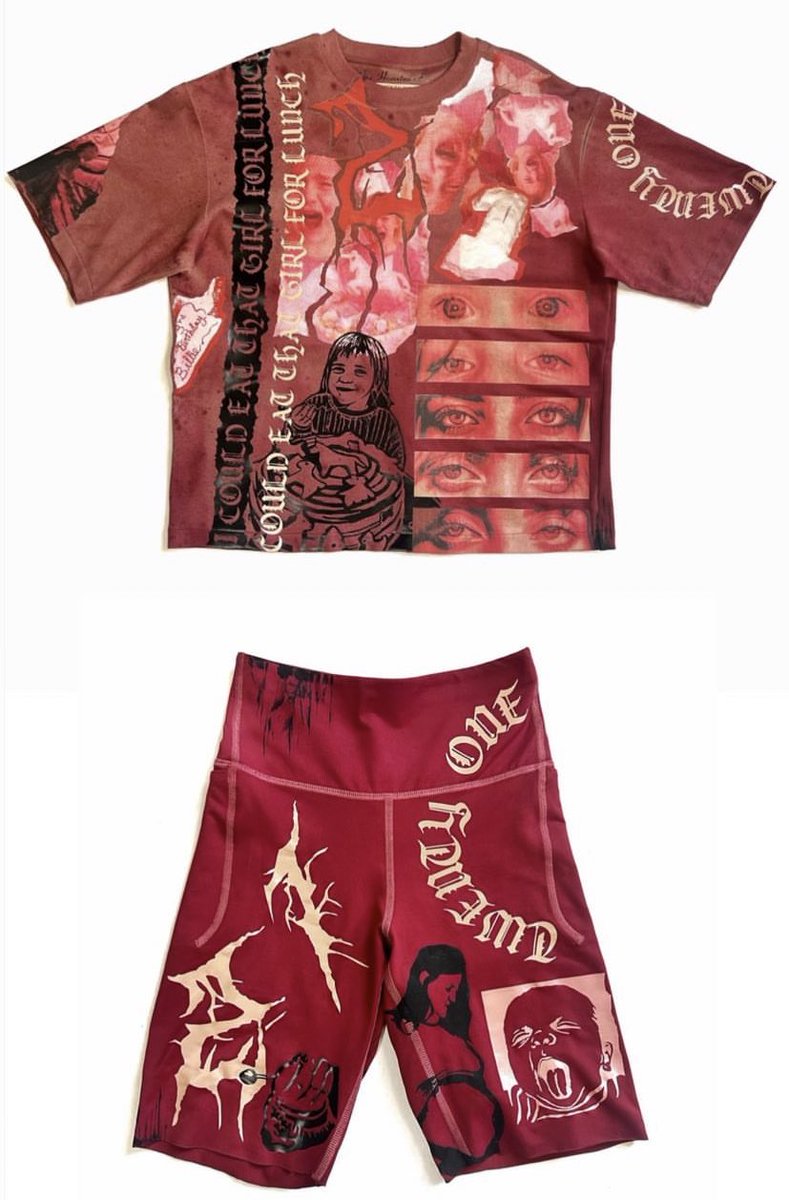 billieeilishtrs's tweet image. #HTEEncore3: Billie's outfit from last night was a custom-made birthday set which featured pictures from her childhood!

The set was created by Lacey Dalimonte! 🤍