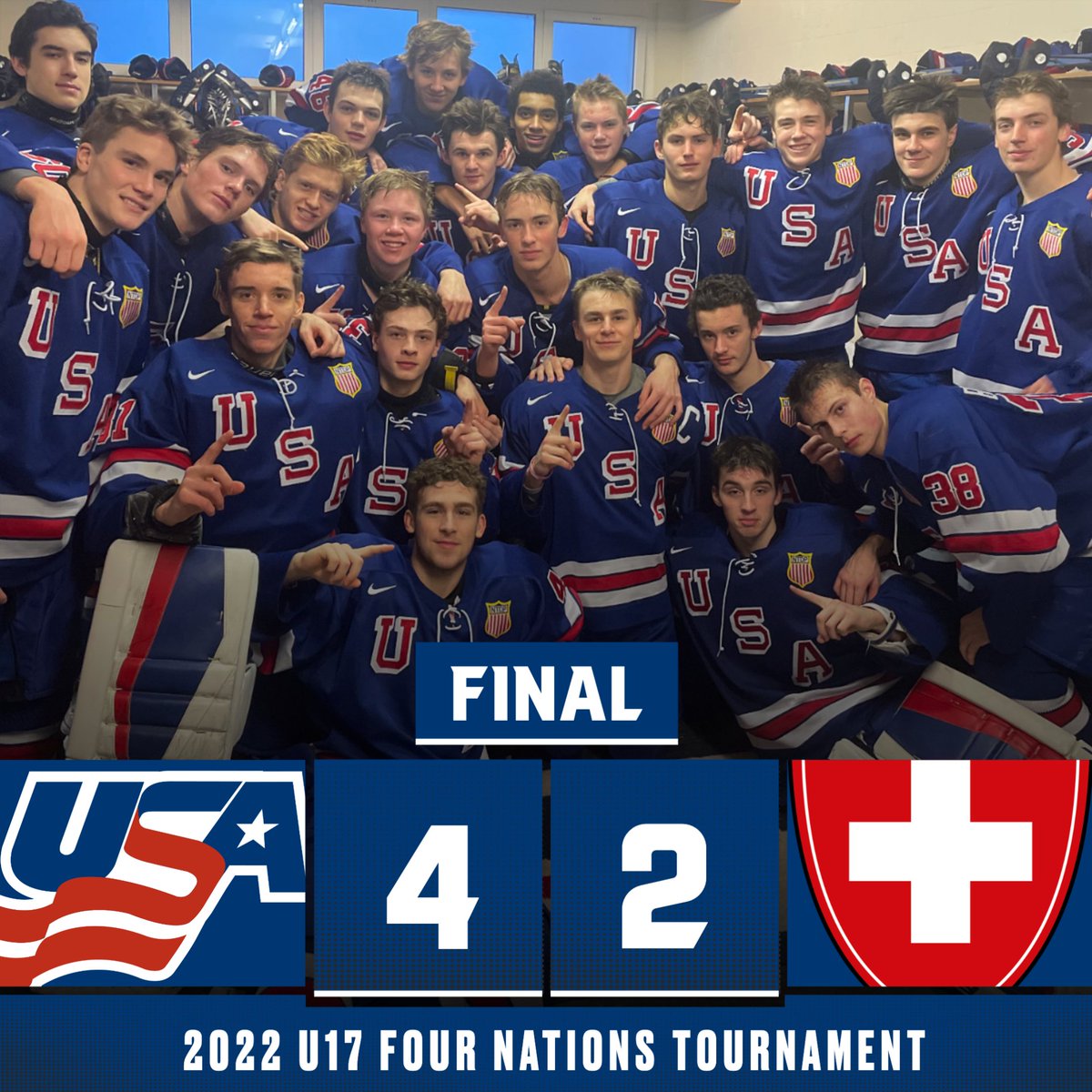 USAHockeyNTDP's tweet photo. FOUR NATIONS CHAMPS‼️ https://t.co/IibLcGVL5I