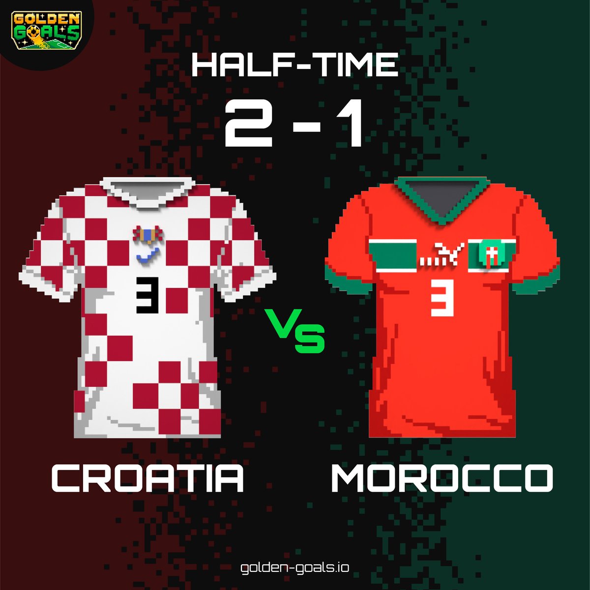 Half-time!

<a href="/HNS_CFF/">HNS</a> Croatia 🇭🇷 2-1 Morocco 🇲🇦 <a href="/EnMaroc/">Équipe du Maroc</a> 

#QatarWorldCup #CRO #MAR #NFTs #goldengoals