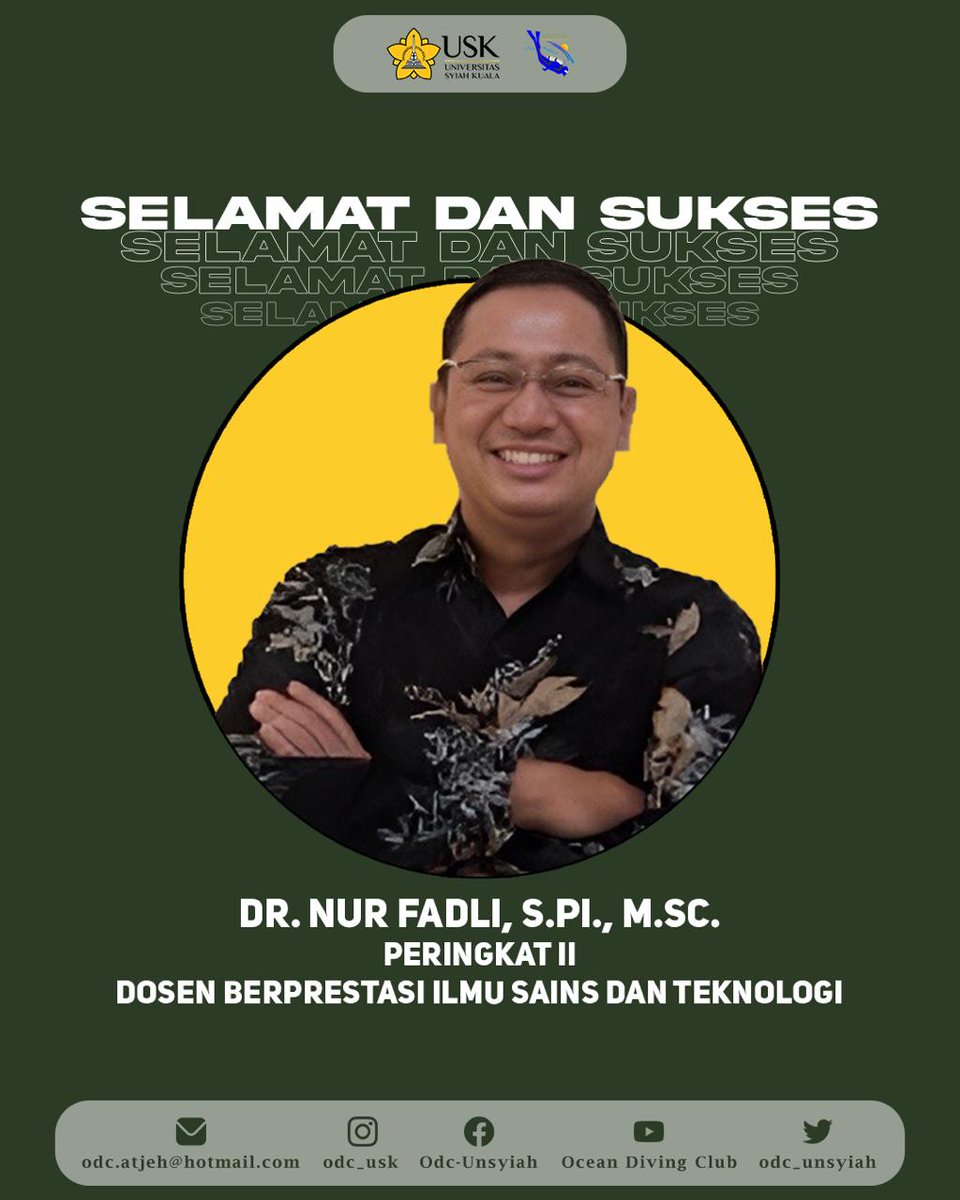 ODC_USK's tweet photo. Assalamualaikum Wr. Wb.
Hello Buddies... 

[Congratulation]
Seluruh keluarga besar Ocean Diving Club mengucapkan Selamat kepada Pembina ODC bapak Nur Fadli, S.Pi.,M. Sc yang berhasil meraih peringkat ll sebagai dosen berprestasi Ilmu Sains dan Teknologi. 
https://t.co/Yfubf8X37I https://t.co/PWF8Soqmu6
