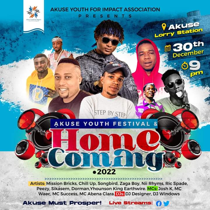 AkuseY4Impact's tweet photo. We invite you to participate in Akuse Youth Festival &amp; Home Coming 2022. See poster for details. 

Akuse Must Prosper 🎊🎉🎊 https://t.co/7qBLorNR6T
