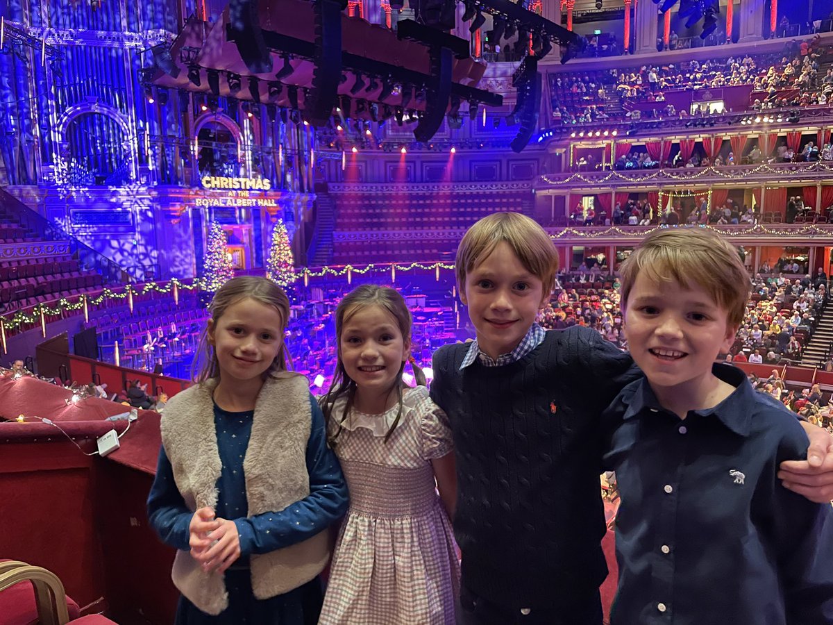 DavidLJWharton's tweet photo. Cousins Annabel (7, flute), Sophie (7, Cello), Edward (9, Trumpet) and Charlie (9, French horn) getting inspiration for their Christmas Day performance of Jingle Bells 

#RAHChristmas https://t.co/s80abEDRz1