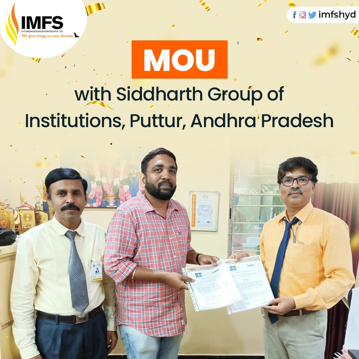 imfshyd's tweet photo. MOU with Siddharth Group of Institutions, Puttur, Andhra Pradesh.
.
.
.
#IMFS #IMFSHyderabad #IMFSHyd #SiddarthGroup #SiddharthGroupofInstitutions #Puttur #AndhraPradesh #Students #Puttur #SiddarthCollege #MOU https://t.co/ohw58zcqLg