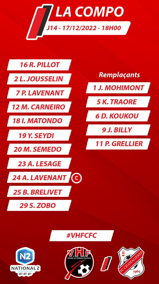 VHFootOfficiel's tweet photo. @FC_Chamalieres @djimwaid @GOAL__FC @OlympiqueSaumur 👀Retrouvez la composition du #VHF ⤵️ 🔥
🔴⚫️ #AllezVHF #VHFFCC https://t.co/HFYSjbRVK0