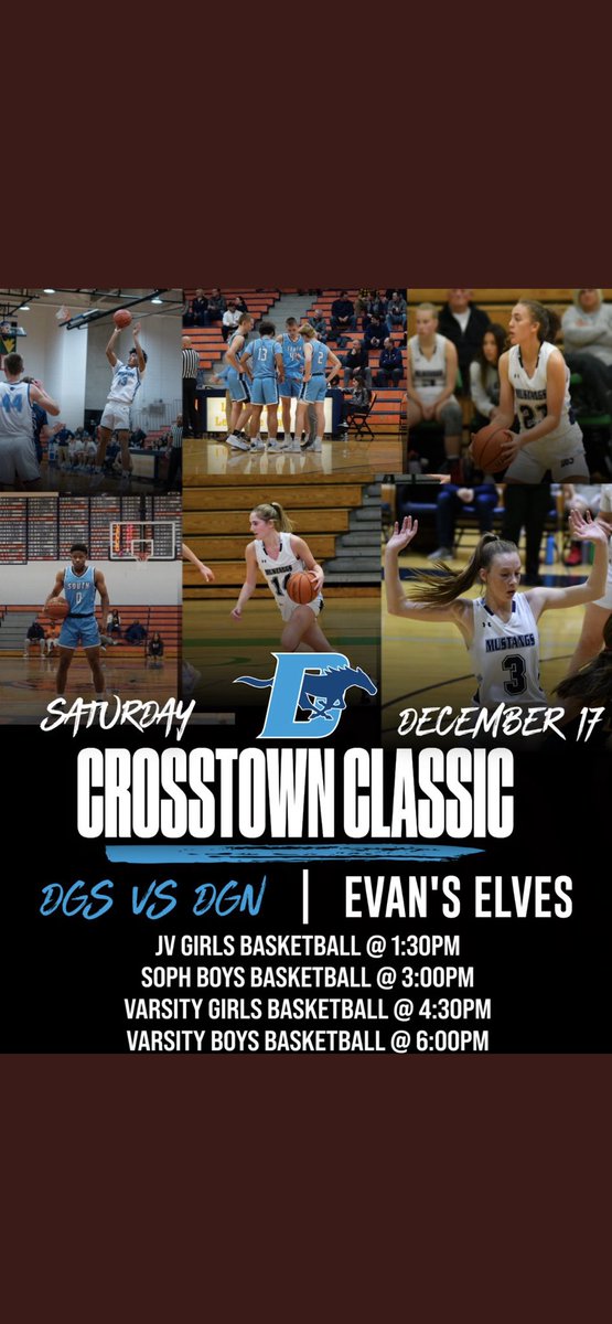 DGSHoops's tweet photo. Free admission for today’s games with gift card or donation. A special day to honor Evan Melau and the EM5 Foundation. Let’s see everyone there cheering on the Mustangs in their Evan’s Elves apparel! #EM5FLYHIGH https://t.co/FQUQcSBHMJ