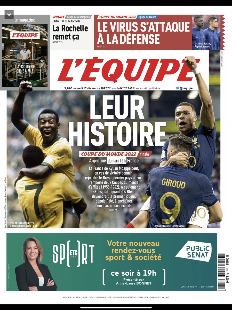 Il y a beaucoup d’amour dans cette Une de l’Equipe… 🇫🇷🇧🇷🙋‍♀️🥰 <a href="/publicsenat/">Public Sénat</a>