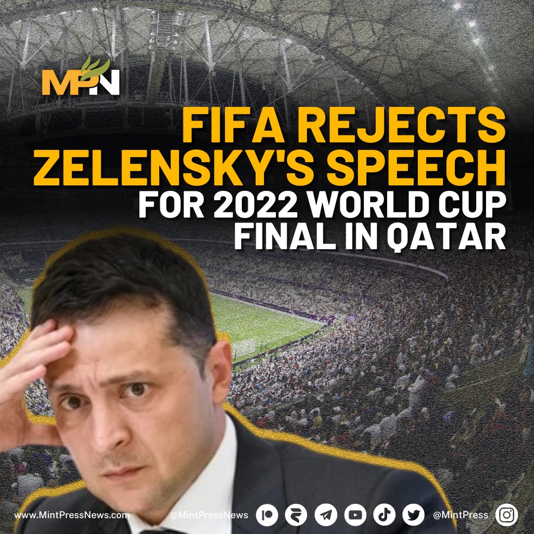After addressing the Oscars, Glastonbury, and numerous parliaments around the world, Ukrainian President Zelensky approached FIFA to give a speech before the World Cup Final. 

Request denied.