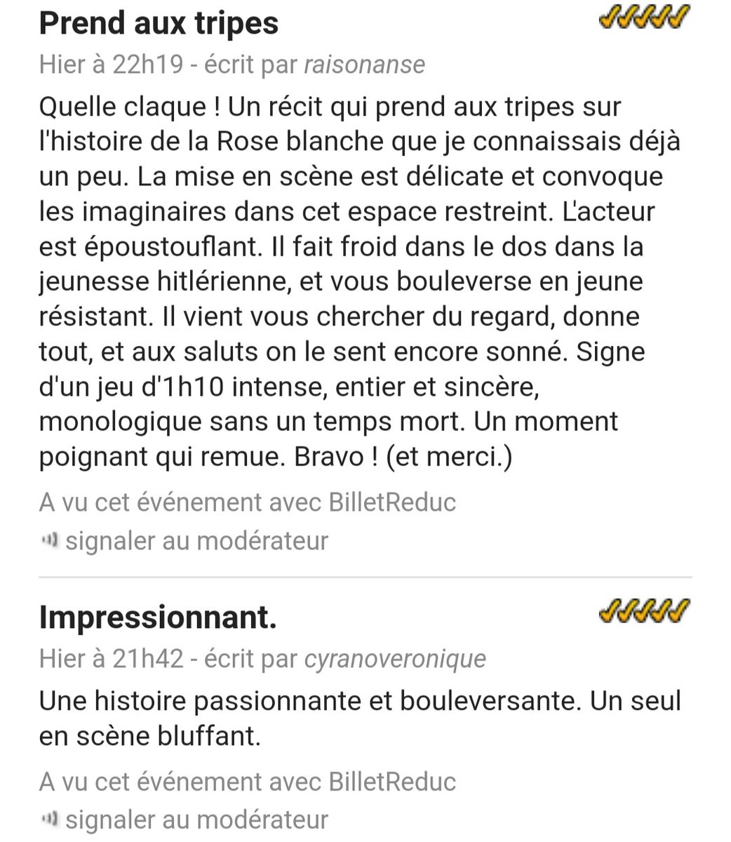 JamaisPlusTh's tweet photo. 🤩 Les premiers spectateurs sont conquis !
Et vous, vous venez quand découvrir l'histoire de la Rose Blanche au Théâtre des Variétés ? 
🎫 Réservations 👉 https://t.co/HOwo2iji3K
#théâtre #seulenscène #Résistance #secondeguerremondiale #roseblanche https://t.co/pd9YAYmtXV