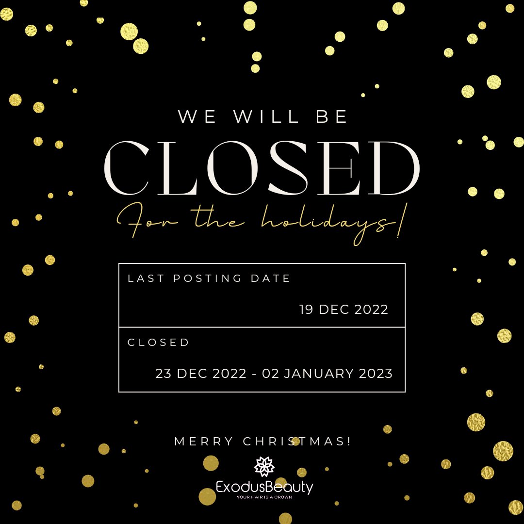 Notice of Closure for the Holidays and Last Posting Dates - click the link in our bio for more (if you didn't get our email yesterday - you can sign up for our newsletter!)

#shopexodusbeauty #noticeofearlyclosure #closingfortheholidays #lastpostingdates #christmasshopping