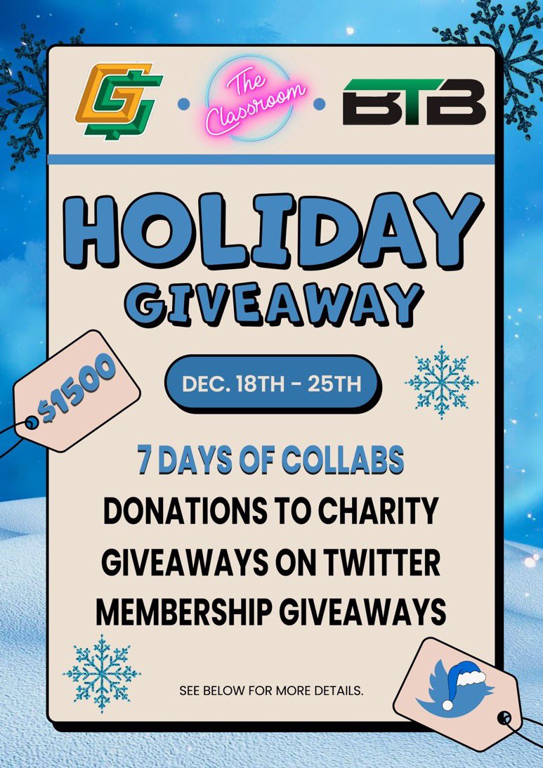 JDGoldboys's tweet image. 🎄As Holiday season is here, @BTBSupport @ClassroomCord and @GoldBoysSupport wanted to make it special this year. From 12/18 through 12/25 our 3 discords will be collaborating on parlays to giveaway money to our followers and to various charities. More details will follow soon!🎁
