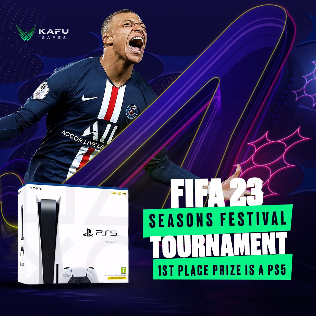 Conquer the field playing the FIFA 23 Seasons Festival Tournament. The first-place prize is a PS5! 🎮

Register now for your chance to win big!🔥
bit.ly/3iVPqMw

#KafuGames #PlayStation #FIFA23 #PS5Share
