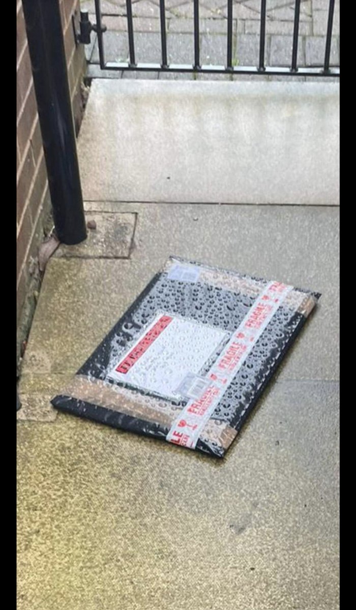 96justice's tweet photo. @RoyalMail so now you've taken to throwing items through a locked gate and left in the rain, when it's a special delivery that should have been signed for by the recipient? Absolutely shambolic! https://t.co/efzuooAGJV