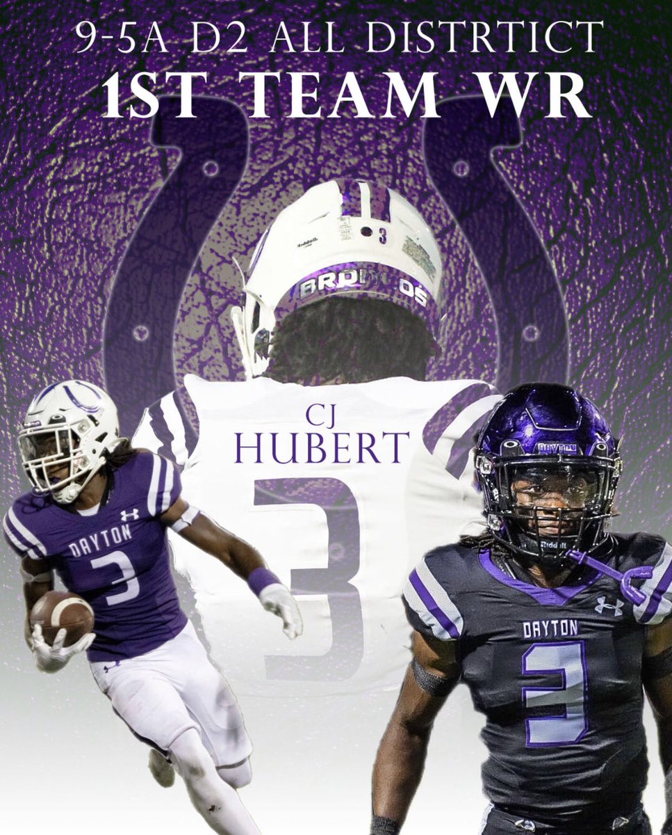 Congrats to CJ Hubert for being named 1st Team All-District WR for District 9-5A Division 2. #TheShoe #NoAnchors @DISDBroncoPride @daytonbroncos1 @CjHubert05