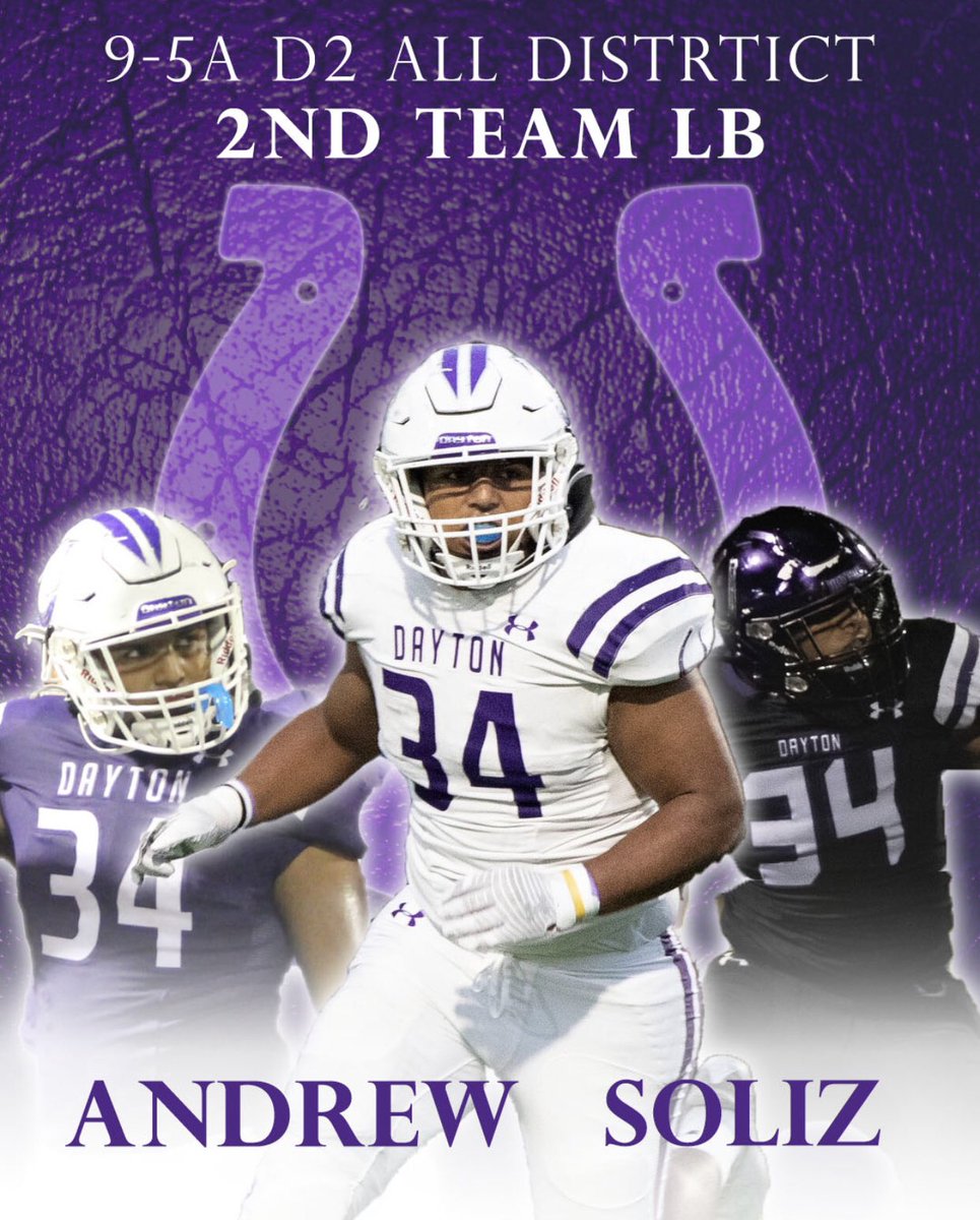 Congrats to Andrew Soliz for being named 2nd Team All-District LB for District 9-5A Division 2. #TheShoe #NoAnchors @DISDBroncoPride @daytonbroncos1