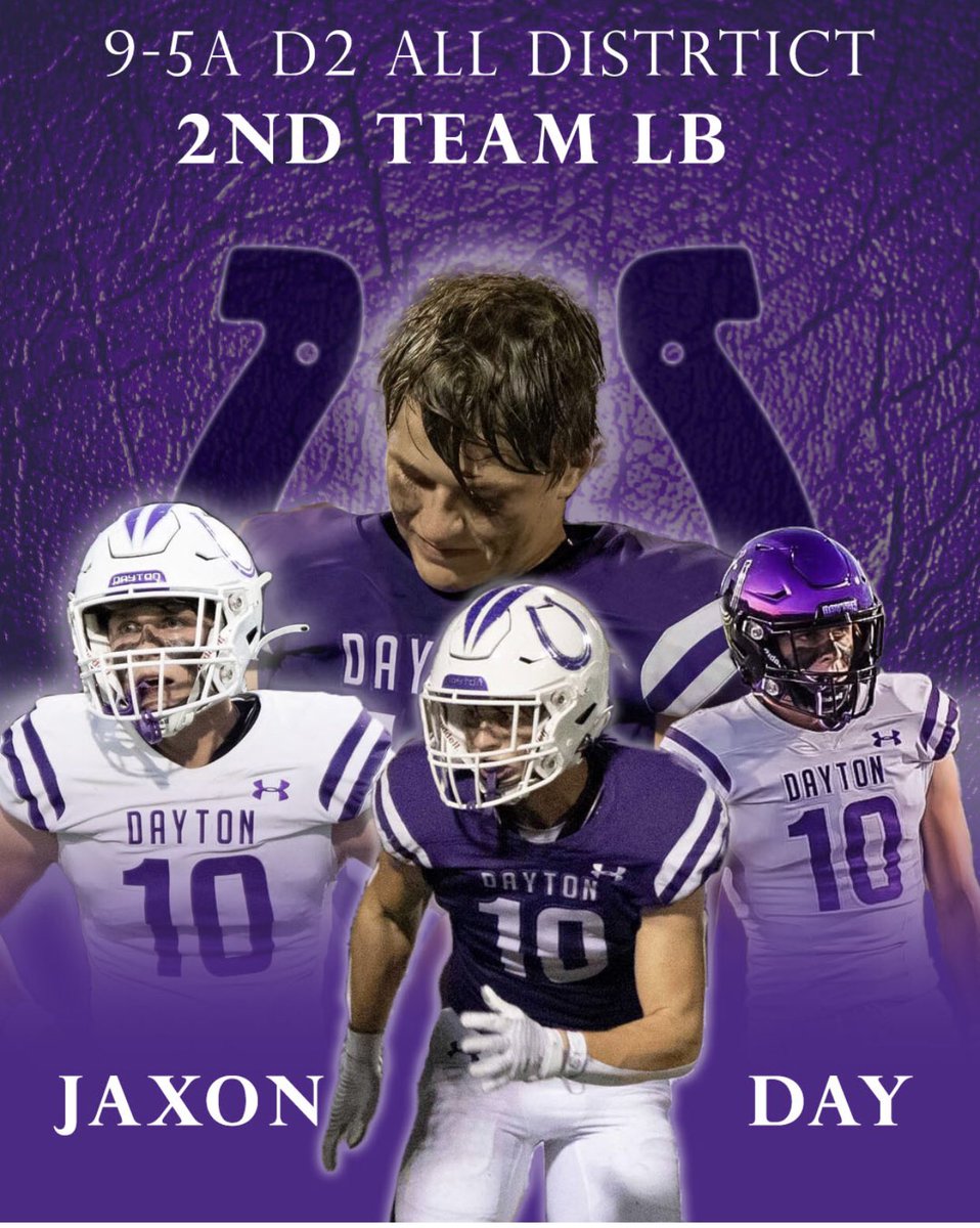 Congrats to Jaxon Day for being named 2nd Team All-District LB for District 9-5A Division 2. #TheShoe #NoAnchors @DISDBroncoPride @daytonbroncos1 @jaxondayy