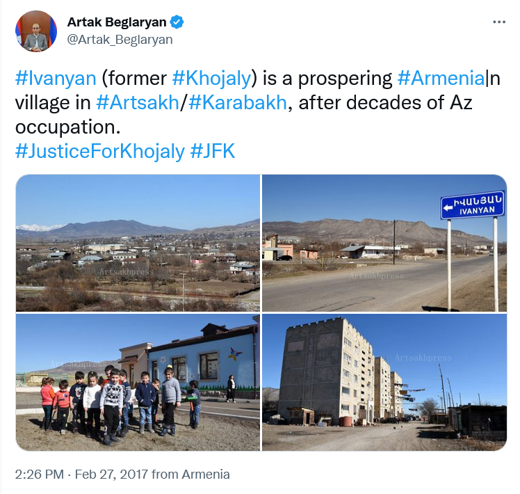 FizuliJ's tweet photo. @giyasibrahim This Armenian propagandist you shed tears for raves about prosperous life of Armenians in the town of Khojaly, Azerbaijani population of which Artak's brethren massacred. Artak believes that Khojaly was occupied by Azerbaijan. https://t.co/6Qs3P7jWAu