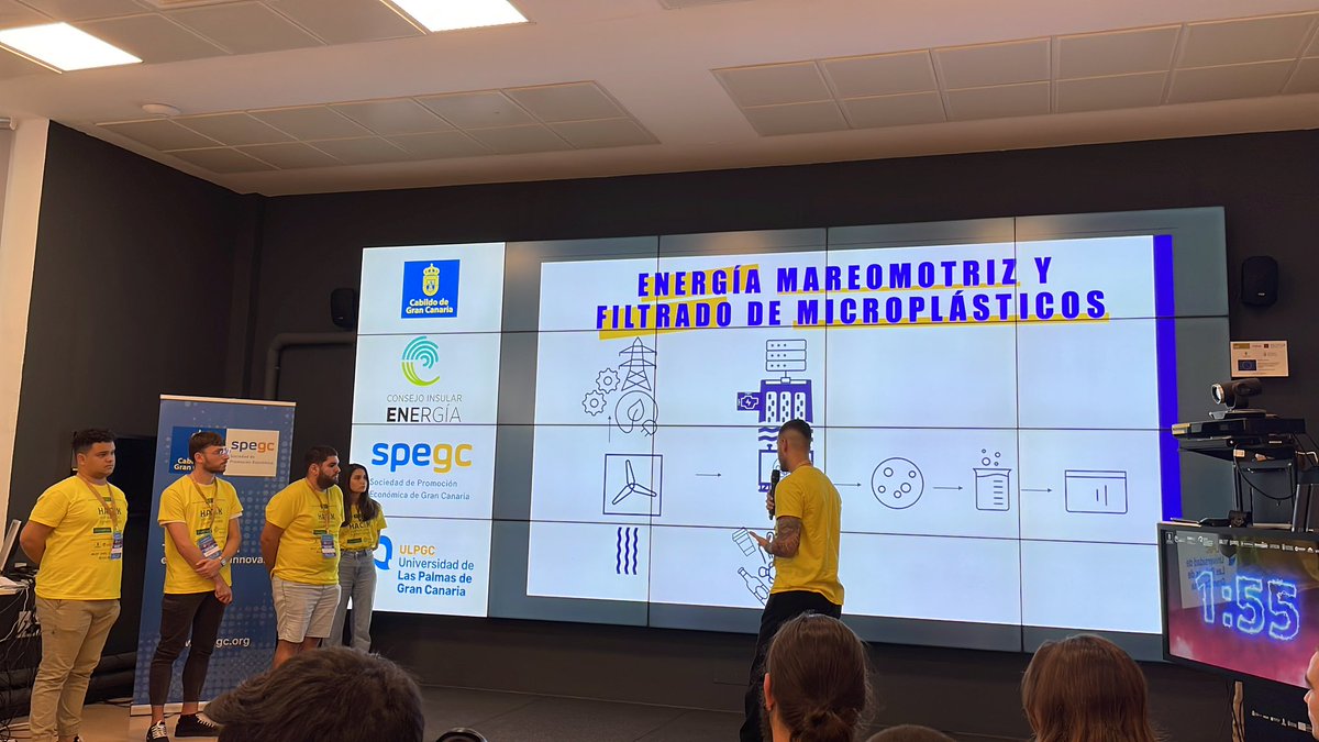 ClimathonGC's tweet photo. #GC007 en el escenario para explicarnos con todo lujo de detalles como han abordado el reto de #SatocanPeople.
#ClimathonGC #Climathon2022 https://t.co/MR4H02VDCS
