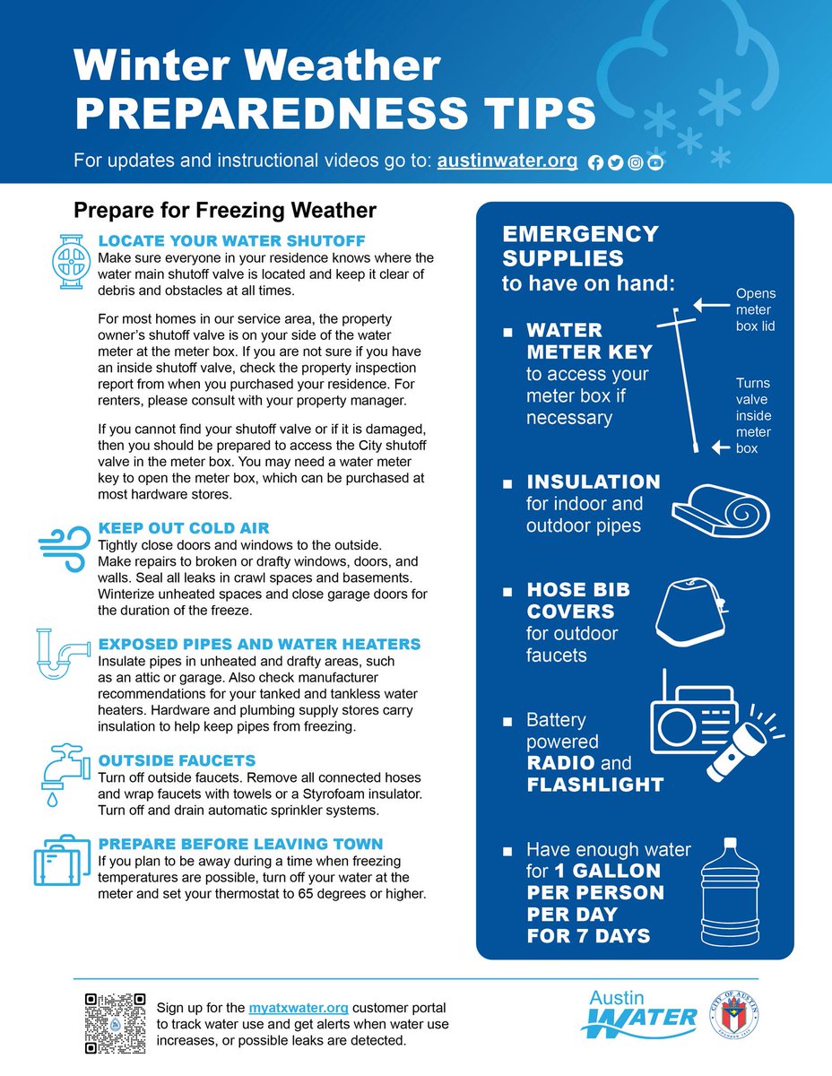 AustinWater's tweet photo. The weather forecast is calling for lows in the 20s later this week. Now’s a good time to get those hose bibs covered and protected from the freezing temps and run through the winter weather preparedness checklist. Visit our website for tips and more https://t.co/fUaIPOtPdZ https://t.co/5qjQcamHZL