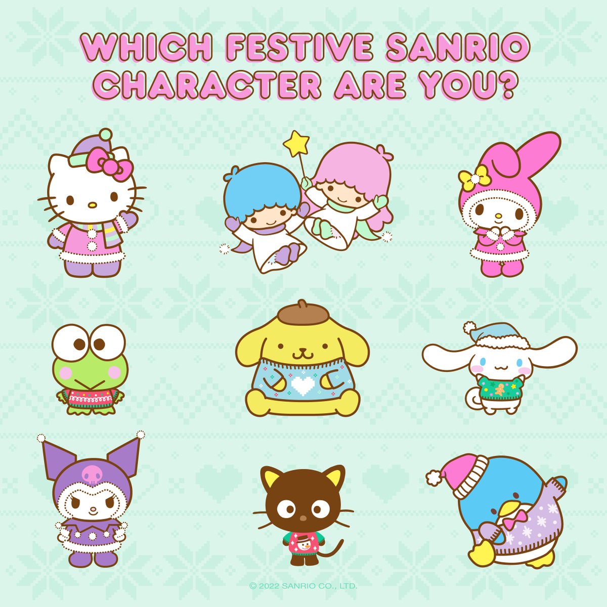 Which festive Sanrio character are you? ❤️✨ Tag a bestie! #nationaluglysweaterday