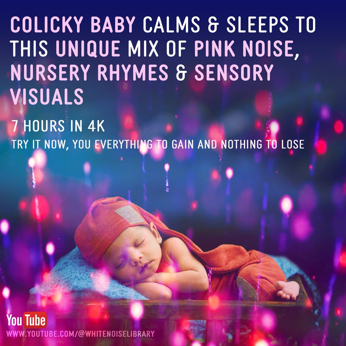 SleepFocusRelax's tweet photo. Colicky baby calms &amp; sleeps to this unique mix of pink noise, nursery rhymes &amp; sensory visuals in 4k

https://t.co/Iv5GuE22O5

#whitenoiselibrary #easyparenting  #nursery_rhymes #dad #singleparent #successfulparenting #relaxingmusic #calmbaby #relaxingsleepmusic  #cryingbaby https://t.co/IJC9xYY8lb