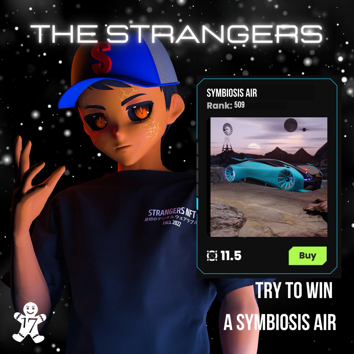 THE STRANGERS - ADVENT CALENDAR 🎄 17th day of our advent calendar 👀 In collaboration with @symbiosis_nft 🏎️ We are offering you a chance to win a Symbiosis Air 🎁 To enter : ▪️ RT & ♥️ ▪️ Follow @StrangersNFTs & @symbiosis_nft Winner will be announce in 48 hours.