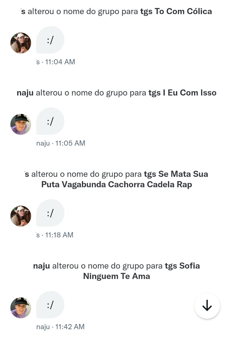 tgsacervo's tweet photo. sofia percsadie e najum haileechifruda conversando pelo o nome do grupo :/ https://t.co/QZlrZl0iS6