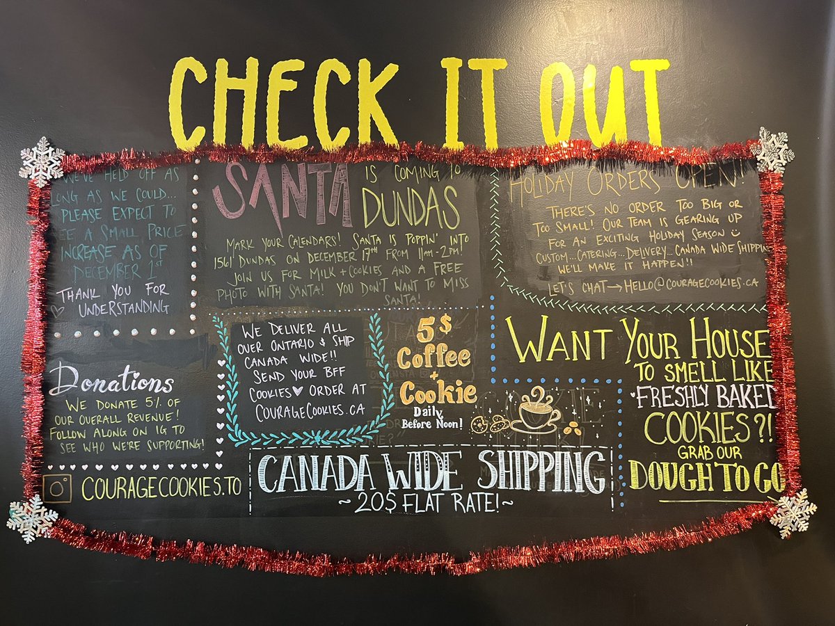 Popped by #DundasWest today to visit my friends <a href="/CourageCookies/">CourageCookies</a> and deliver a community hero award for their incredible $2000 donation to The Beeton Cupboard Food Bank! And you know I had to get some cookies of my own! 🍪 🥛 Stop by to stock up for the holidays &amp; say hi to Santa!