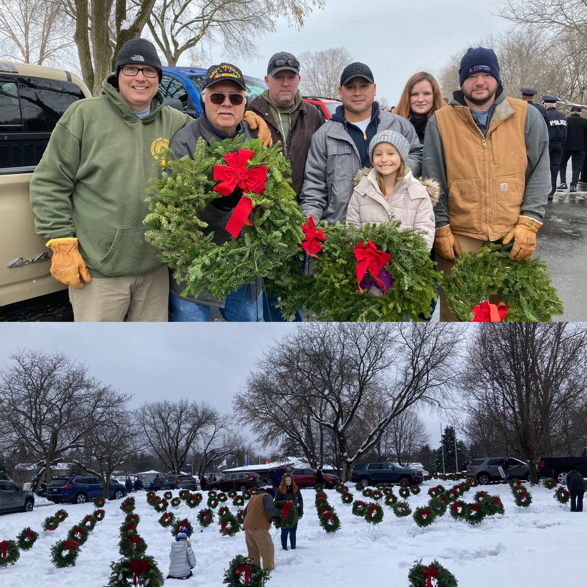 IBEW Local 43 Veteran’s Committee members Bill Towsley, David Wierowski, Kevin Mullen, Ryan Cabelis, Hailey Parker &amp; John LaPlante helping out in our community by laying wreaths at the Onondaga County Veterans Memorial Cemetery for the Holidays. 

Nice work Brother’s &amp; Sister!