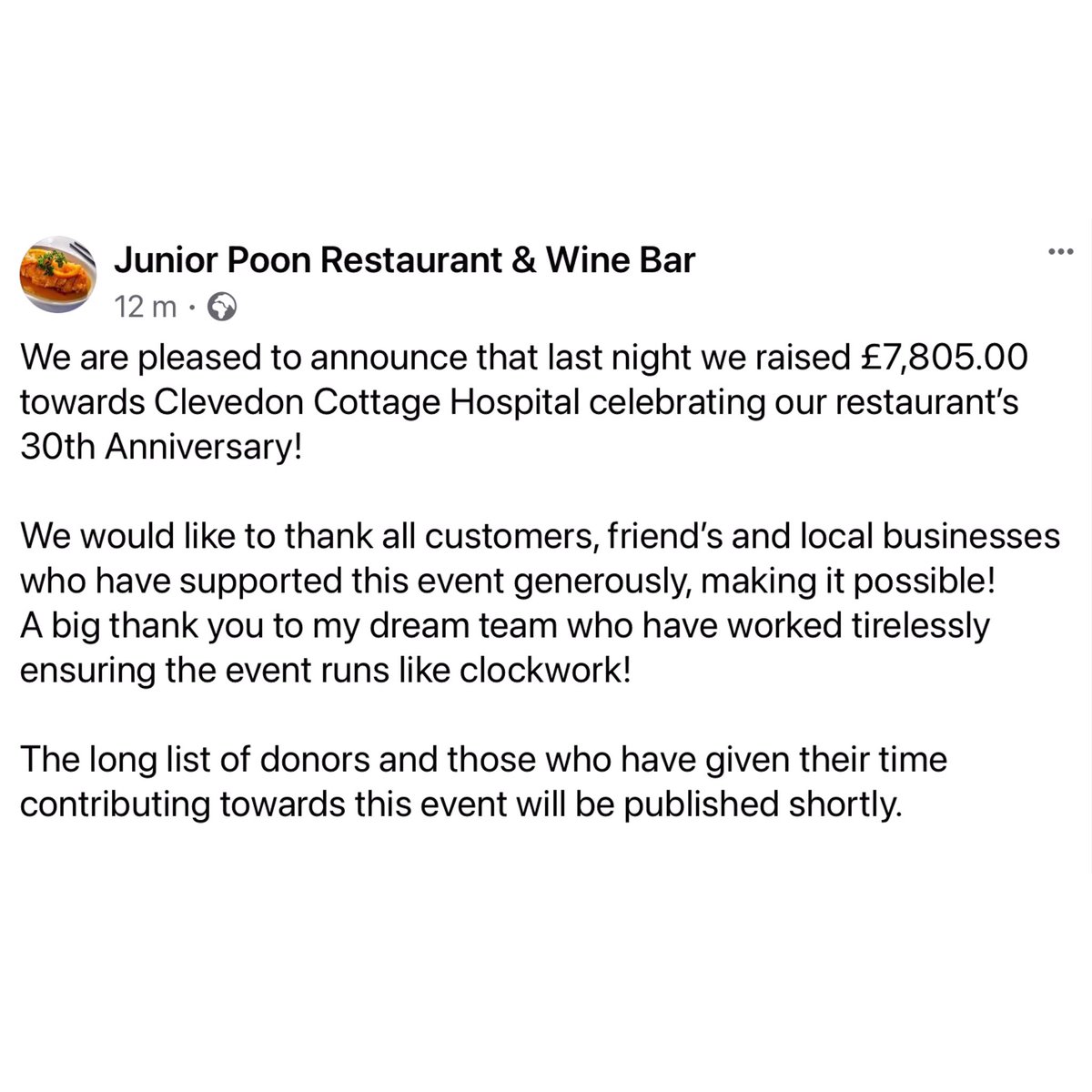 #clevedon #northsomerset #visitclevedon #independentclevedon #facesofclevedon #discoverclevedon #hillroadclevedon #clevedonhillroad #chineserestaurant #chinesefood #chinesecuisine #food #restaurant #30anniversary #charity #specialevent #portishead #westonsupermare #bristol #eat