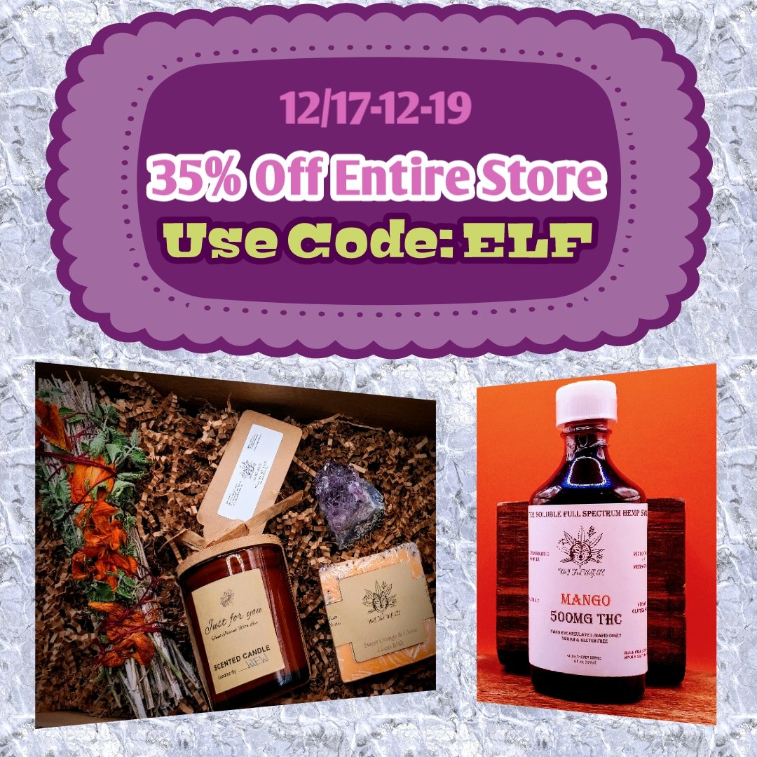 __wellfedwolf__'s tweet photo. DM if having issues at Checkout 💬💜
12/17-12/19 📅

Use Code: ELF (All caps at checkout)!

💻 https://t.co/PqgKl5GeAk 
#deals #wellfedwolfllc #hemp #holidays #wellness #soap #candles #smudgestick #amethyst #nanosyrup #edibles #delta9 #cannabisculture #2018farmbill https://t.co/15mo6fd5a7