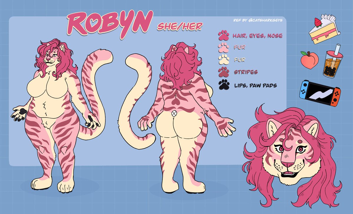 BigTigerPuff's tweet photo. NOW I CAN SHARE ALL THESE AMAZING REFS BY @CatsharkGeys! 
He did such an amazing job bringing my sona to life! She looks more soft, pretty, and cute than I could imagine 💛 https://t.co/Df9CP3jKK1