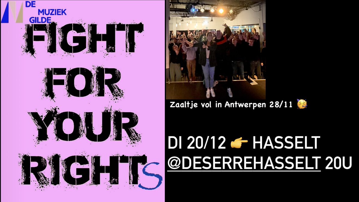 We hebben nog 1 laatste over - nu dinsdag in <a href="/DeSerreHasselt/">De Serre Hasselt</a> en u mag (maar moet niet) hier inschrijven 👉 demuziekgilde.be/event-details/… 
Met o.m. <a href="/PlayRightbe/">PlayRight</a> <a href="/SABAM_Official/">Sabam</a> @jozefienfvh <a href="/michaelschack/">Michael Schack</a> e.a. Een laatste keer info-matig knallen! #muzikanten #dj #rechten #statuut