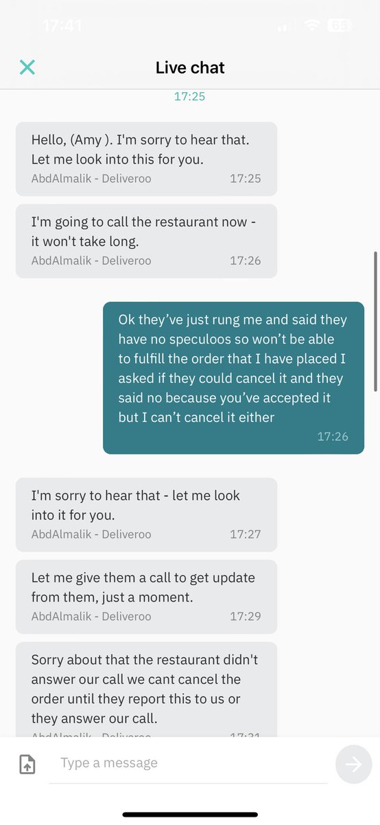 AmyRoseWorth's tweet photo. @Deliveroo @DeliverooHelp absolutely shocking customer service im@now out of pocket because your customer service is terrible https://t.co/LcVha2Yalw