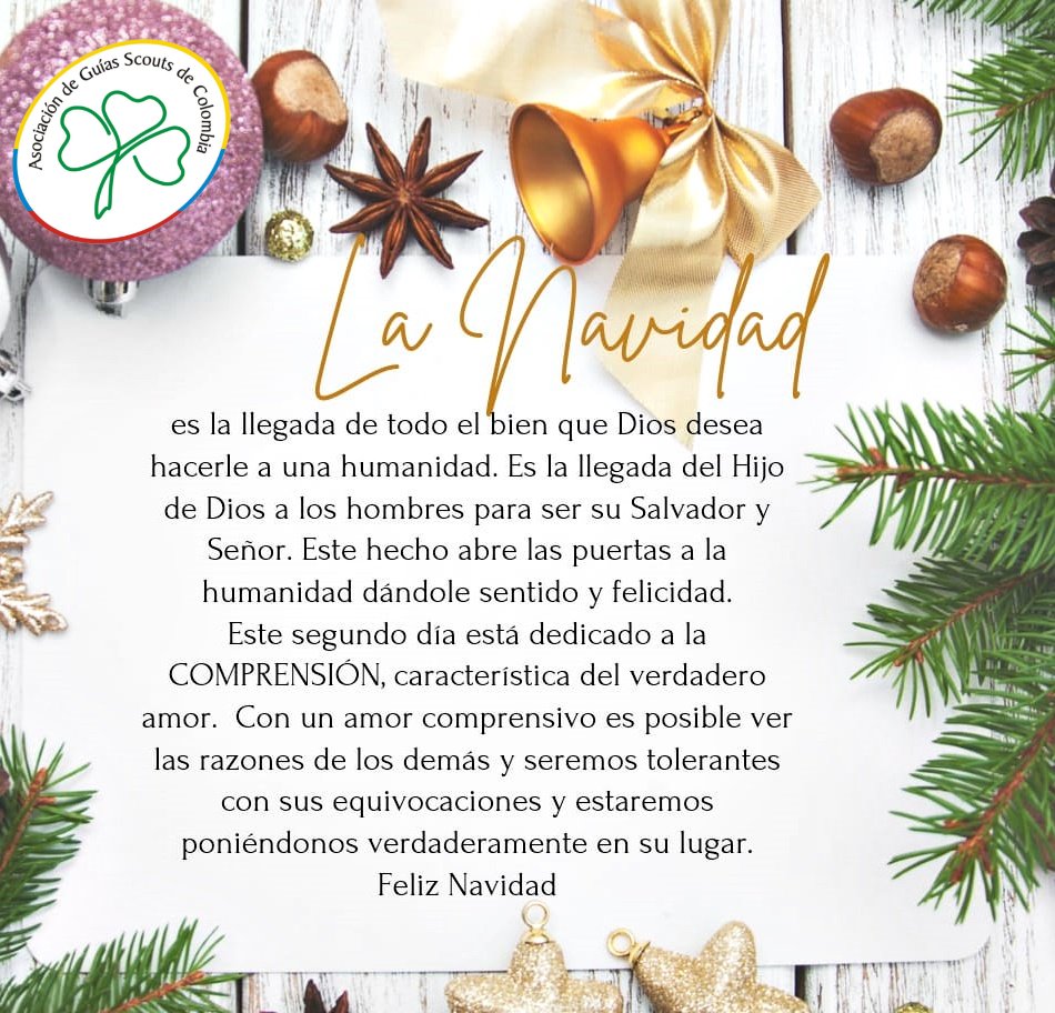 Guias_ScoutsCol's tweet photo. Navidad llegada de todo el bien que Dios desea hacerle a la humanidad. con la llegada de su Hijo. Este hecho abre las puertas a la humanidad dándole sentido y felicidad. COMPRENSIÓN característica del verdadero amor que permite ver las razones de los demás y ser tolerantes. #AGSC https://t.co/Bikb8skfqD