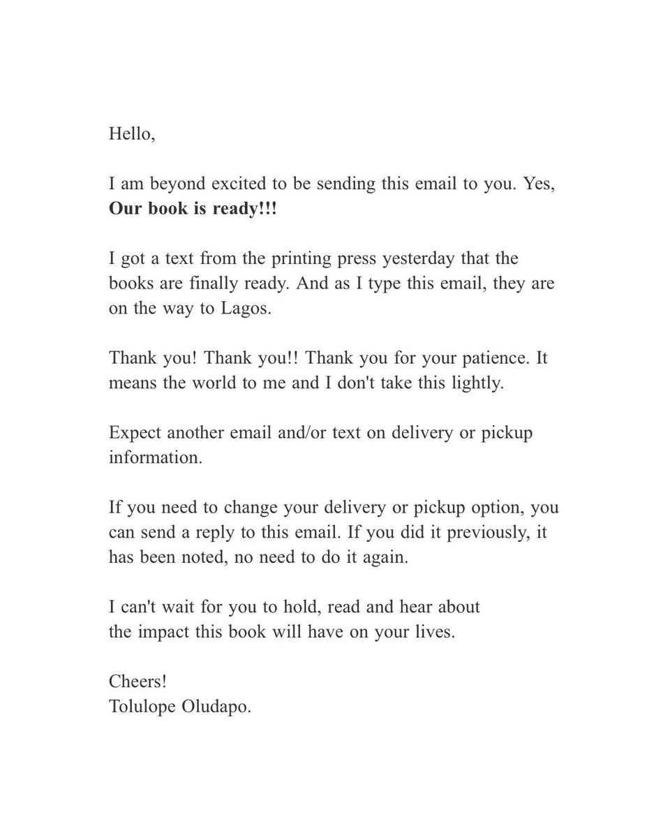 tolulopeoludapo's tweet photo. Good news finally 🤧🤩💃🏾🥳

After printing press showed me “shege”, our book #InPursuitOfTheOne is finally ready! I am so emotional 🤧😜

If you ordered already, please check your email.

Visit the website; https://t.co/fj3r5j2YUR to order a copy or to download the free chapter. https://t.co/gTysR3PlAF
